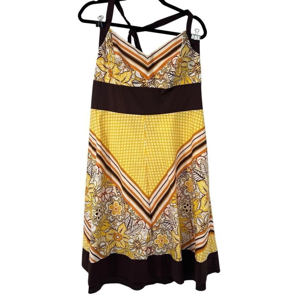 Ashley Stewart Retro 70s Print Halter Dress 100% Cotton Sz 16 Womens NWT